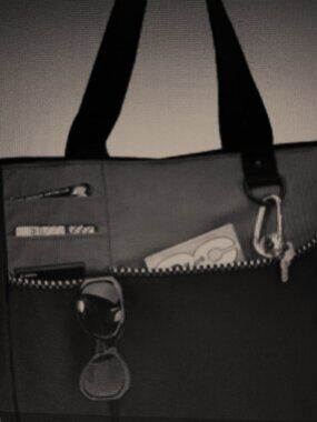 BLACK POLY TOTE BAG with TWO COMPARTMENTS OUTER & INNER ZIPPERED CLOSURE
